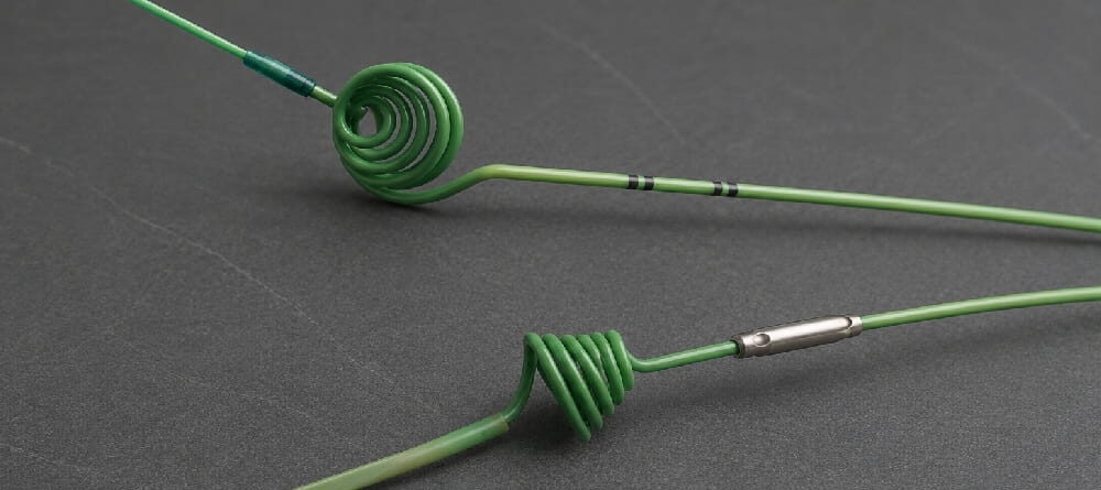 Stone Cone urology device with nitinol coil design for ureteral stone retrieval and prevention of stone migration during ureteroscopy procedures.
